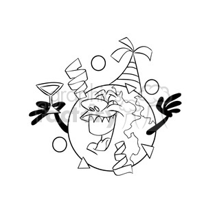 300x300 Royalty Free Happy New Year Earth Cartoon Black White 393467