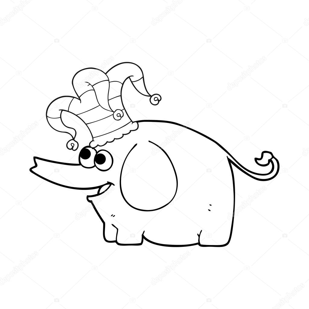 1024x1024 Black And White Cartoon Elephant Wearing Circus Hat Stock Vector