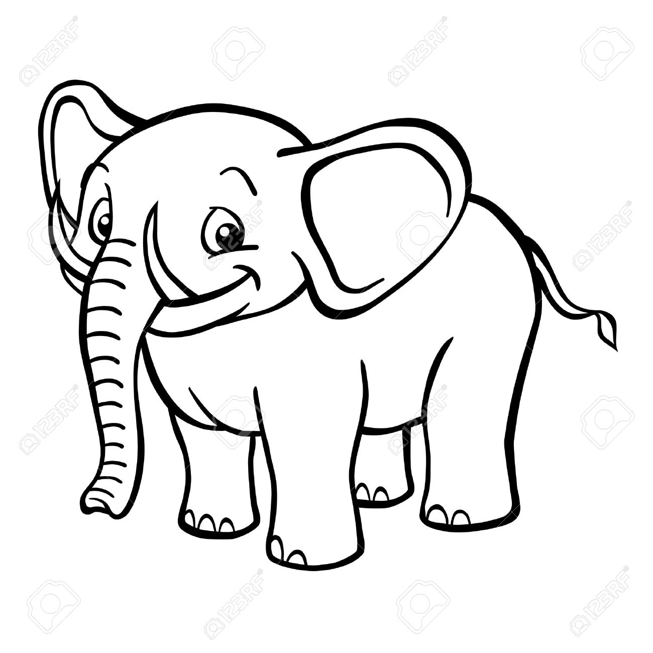 1300x1300 Black And White Happy Cartoon Elephant Looking At The Camera