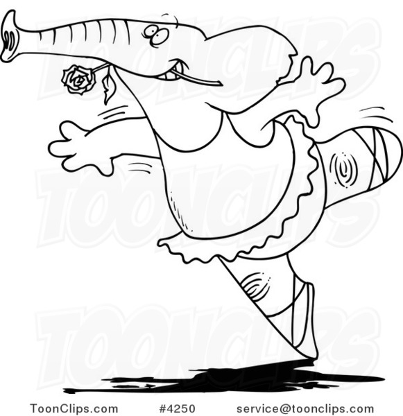 581x600 Cartoon Black And White Line Drawing Of A Ballet Elephant Dancing