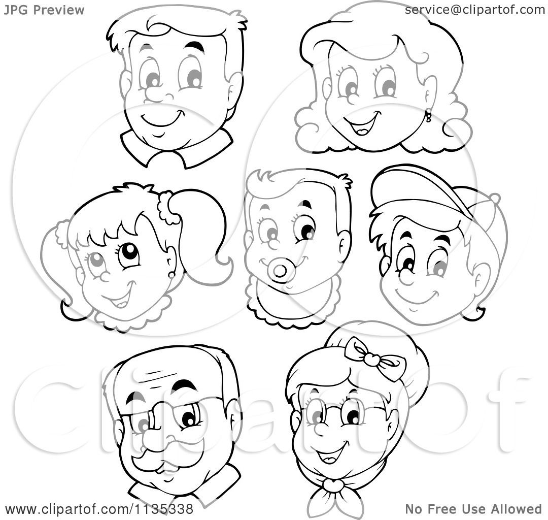 1080x1024 Cartoon Of Outlined Happy Family Faces