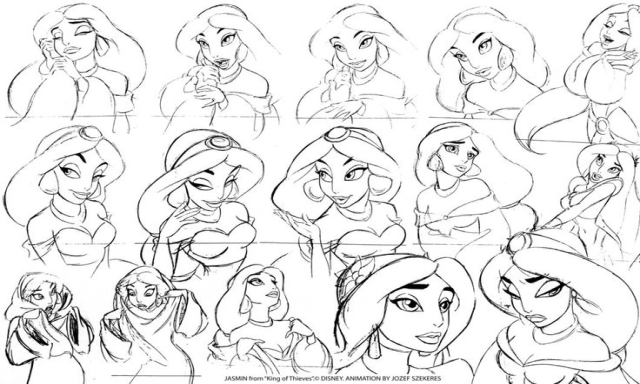 1280x768 Disney Facial Expressions Coloring Cartoon Face Sketchy Jasmine