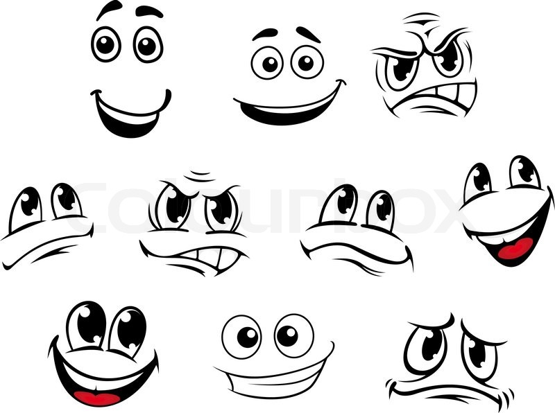 800x596 Cartoon Faces Set With Different Emotions For Comics Stock