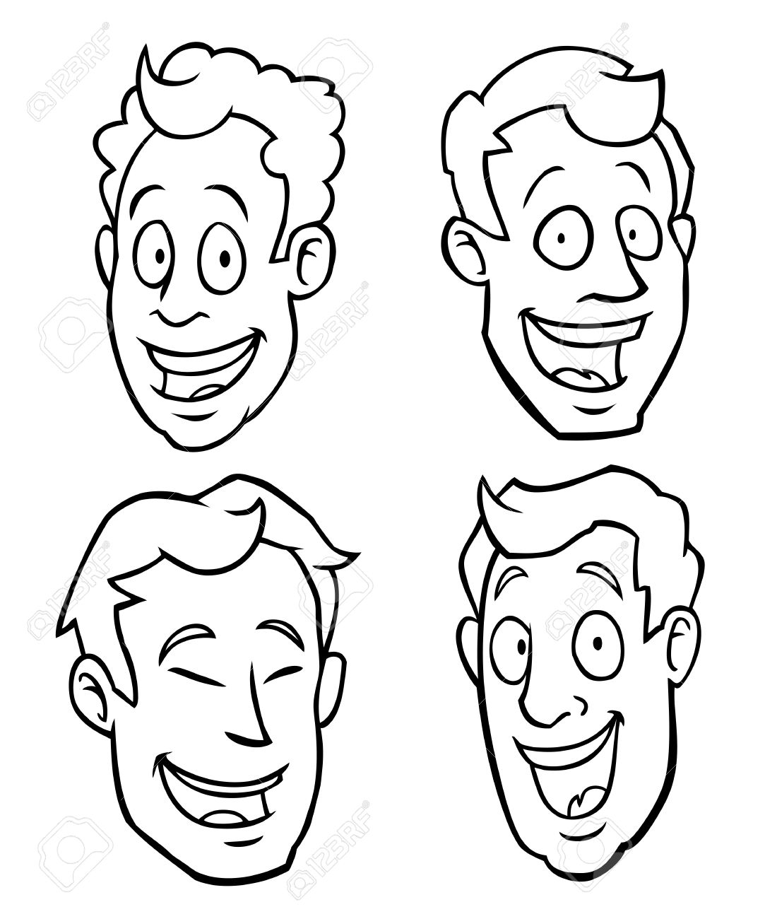 1083x1300 Black And White Male Cartoon Faces Of Different Races. Royalty