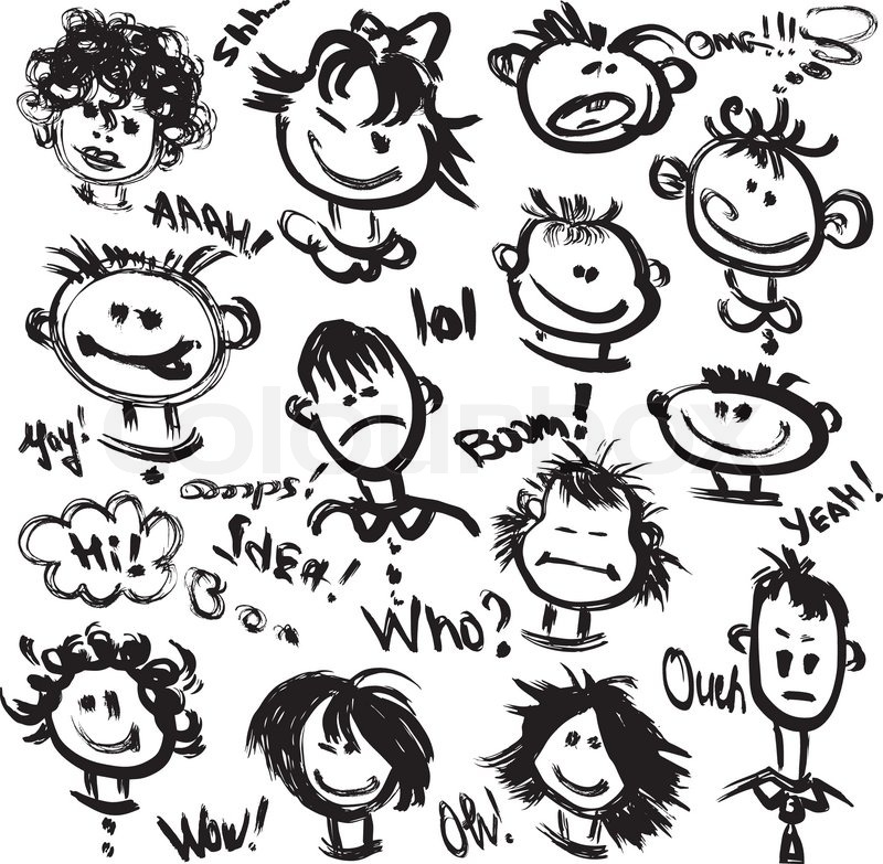 800x783 Set Of Cartoon Faces With Different Emotions. Handdrawn Images