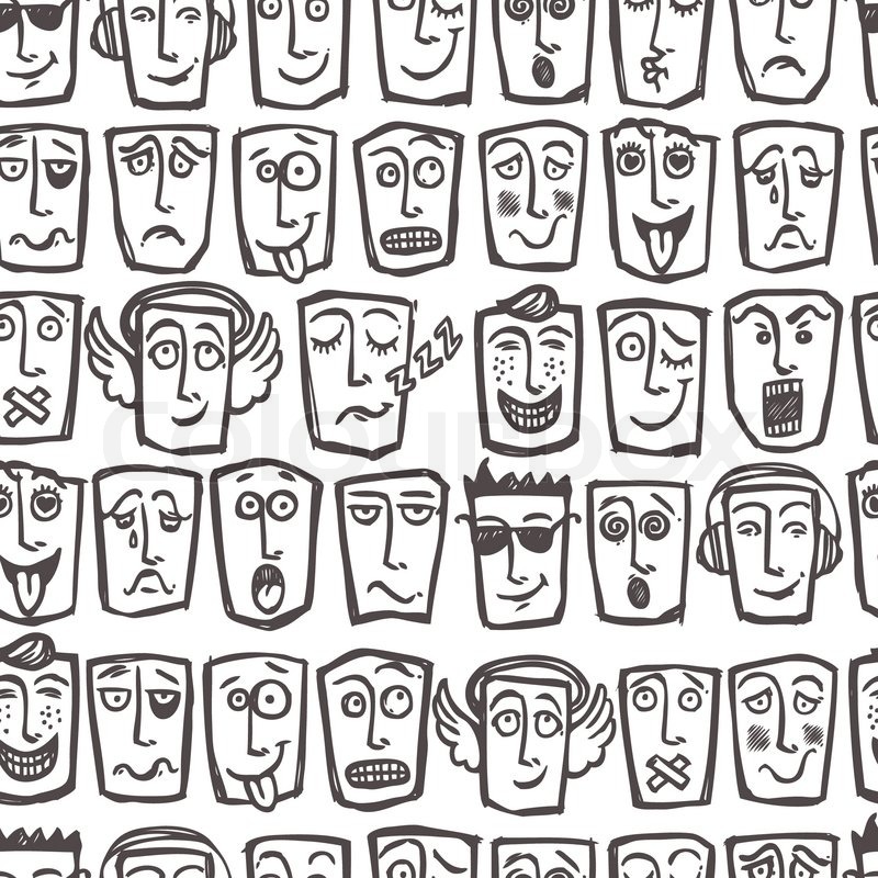 800x800 Sketch Emoticons Man Face Expressions And Character Seamless