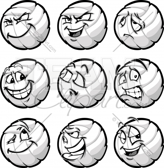 576x590 Volleyball Ball Cartoon Faces With A Variety Of Facial Expressions