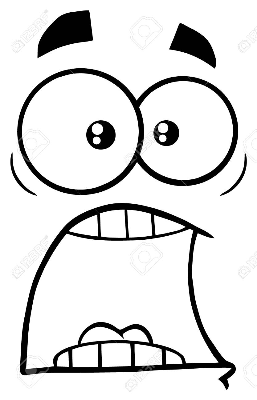 834x1300 Black And White Scared Cartoon Funny Face With Panic Expression