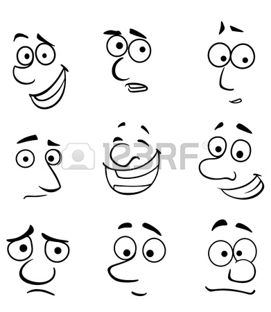 391x450 Cartoon Faces With Different Expressions, Mostly Happy And Smiling