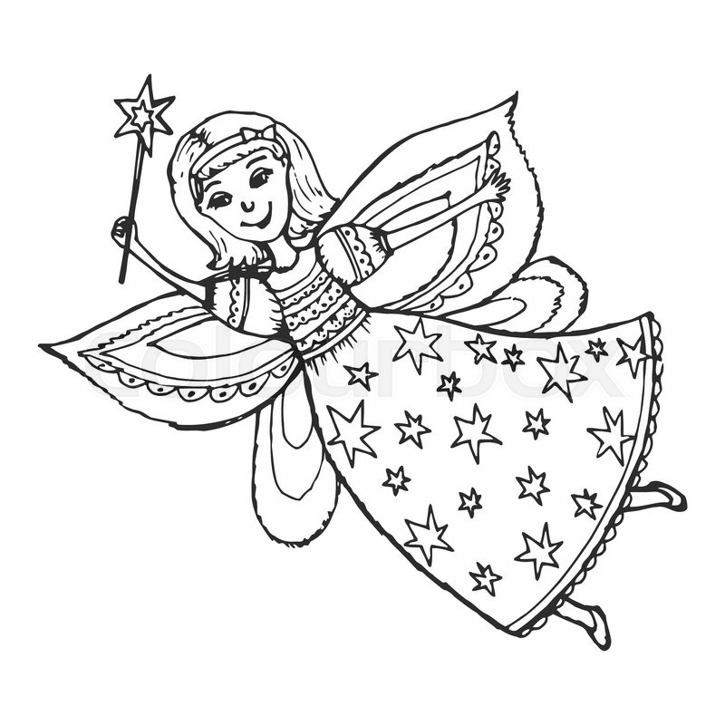 800x800 Hand Drawn, Cartoon, Sketch Illustration Of Fairy With A Magic