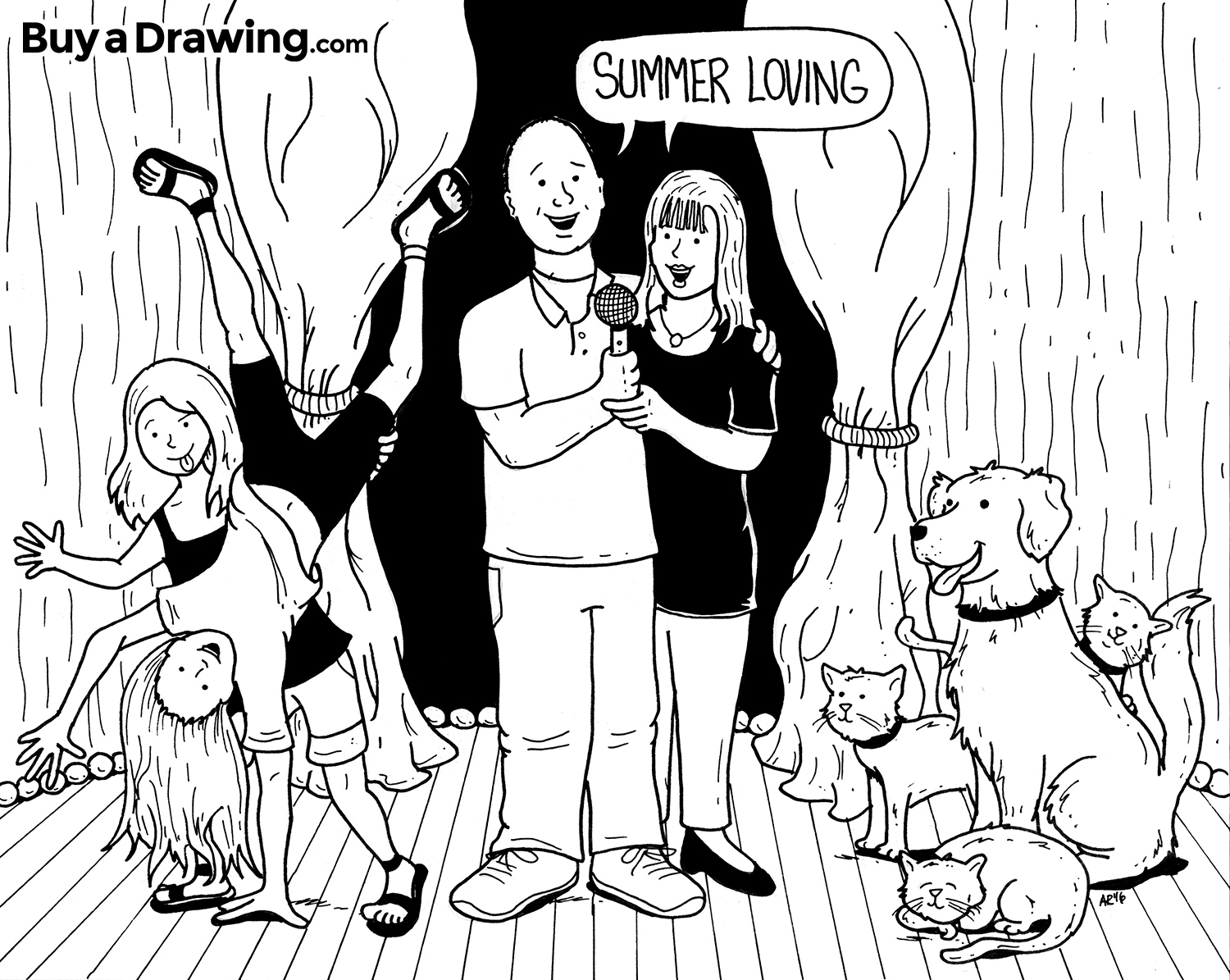 1500x1195 Drawing Of Cartoon Family With Kids Amp Pets Singing Together