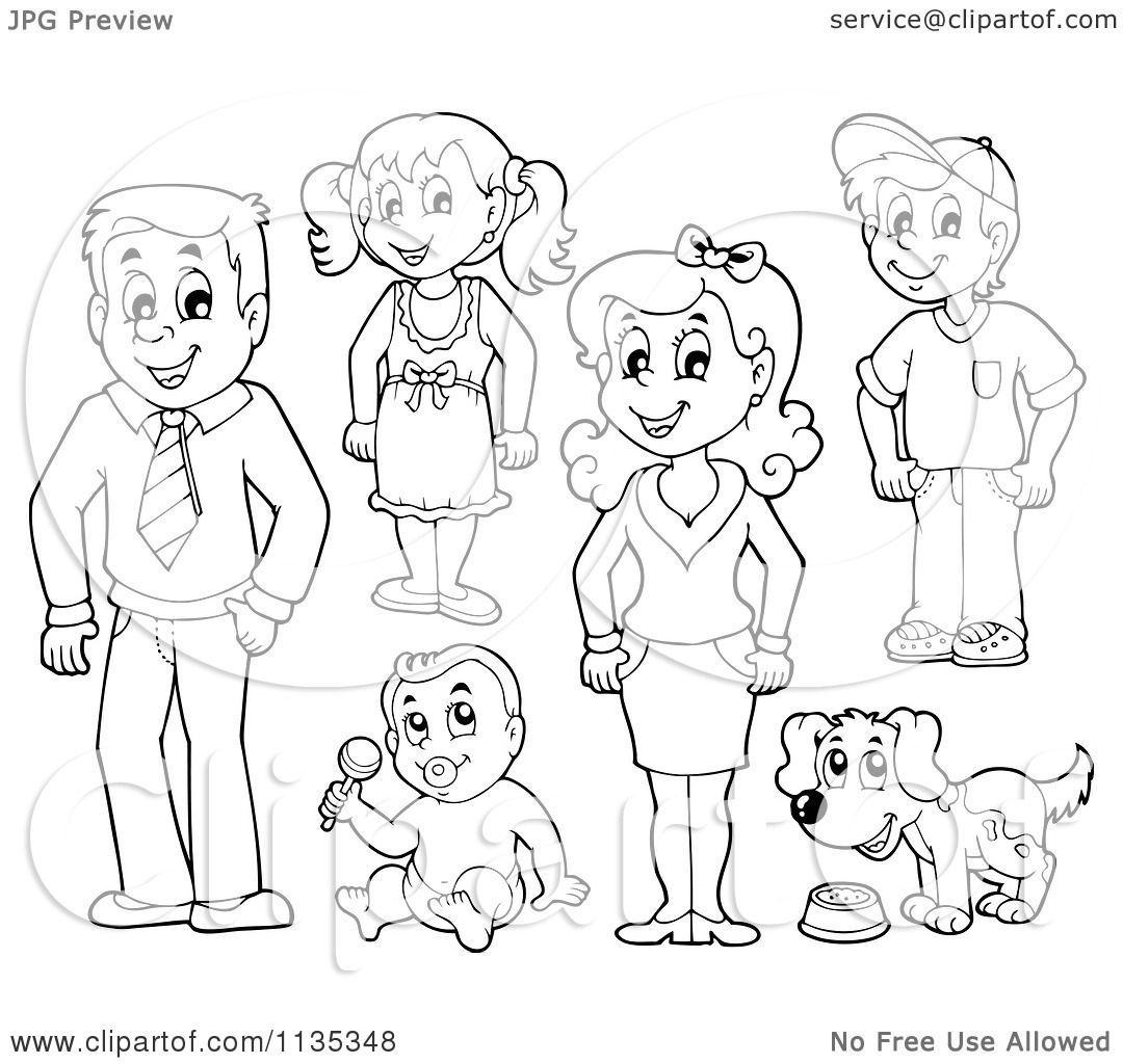 1080x1024 Cartoon Of An Outlined Family People And A Dog