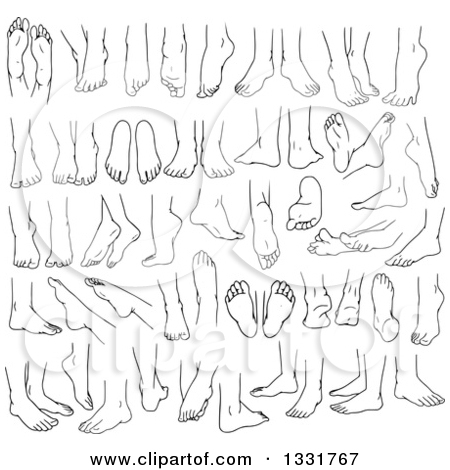 450x470 Clipart Of Cartoon Black And White Male And Female Feet 2