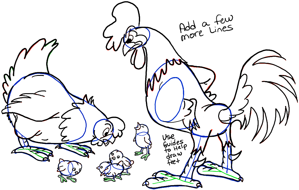 984x626 How To Draw Cartoon Chickens With A Hen, A Rooster, And Baby