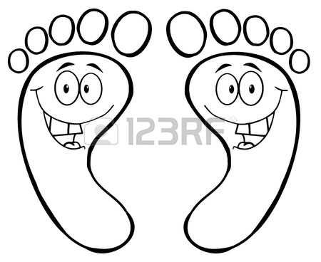 450x368 Outlined Happy Foot Print Cartoon Character Royalty Free Cliparts