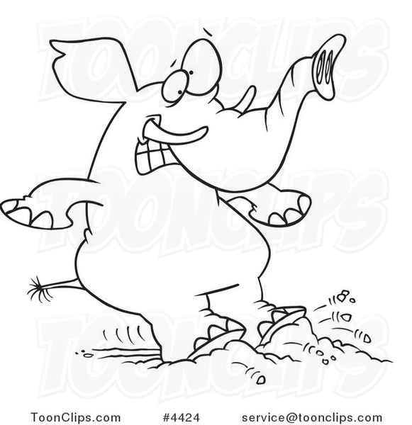 581x600 Cartoon Black And White Line Drawing Of An Elephant Braking