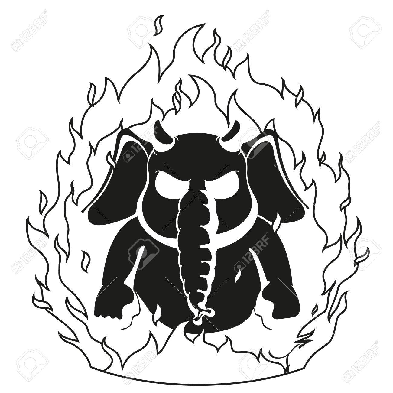 1300x1300 Elephant. Character. The Evil Red Horns, Fire. Devil. Big