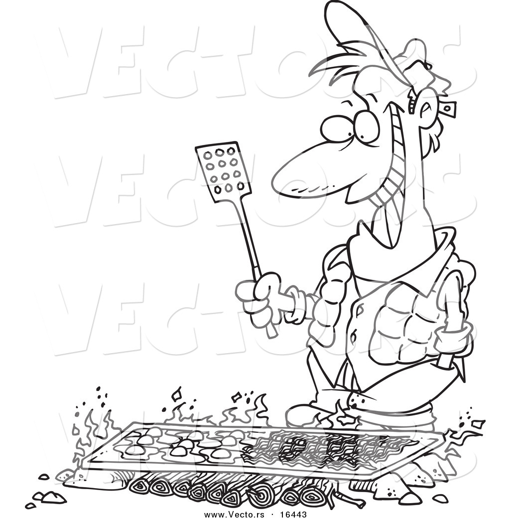 1024x1044 Vector Of A Cartoon Man Cooking On A Griddle Over A Camp Fire
