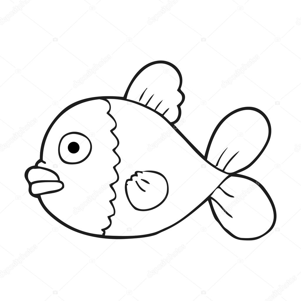 1024x1024 Black And White Cartoon Fish Stock Vector Lineartestpilot
