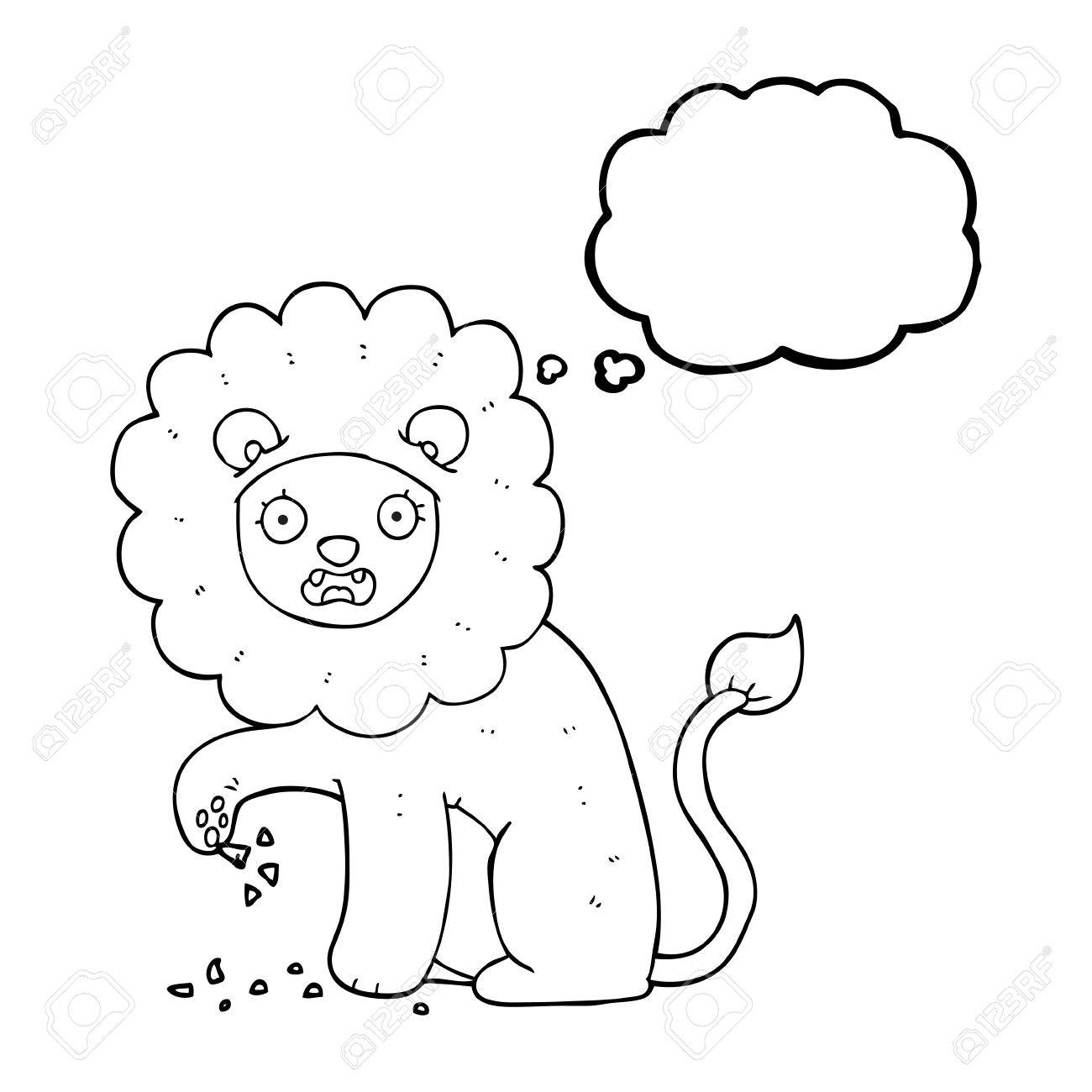 1300x1300 Freehand Drawn Thought Bubble Cartoon Lion With Thorn In Foot