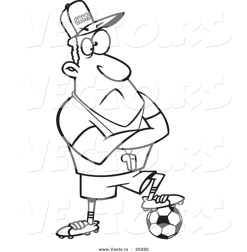 1024x1044 Vector Of A Cartoon Coach Man Resting A Foot On A Soccer Ball