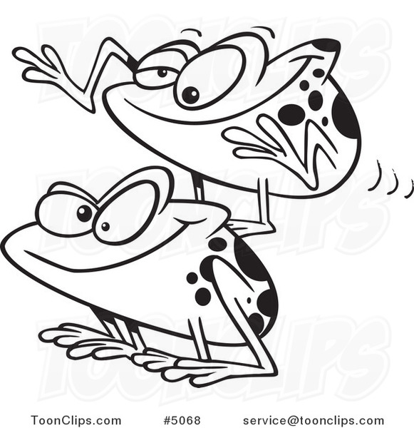 581x600 Cartoon Black And White Line Drawing Of Frogs Playing Leap Frog