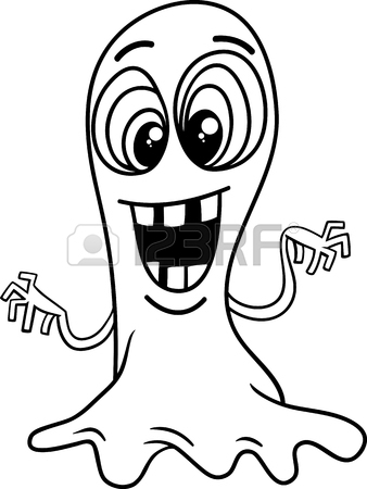 338x450 Black And White Cartoon Illustration Of Ghost Halloween Or Fantasy