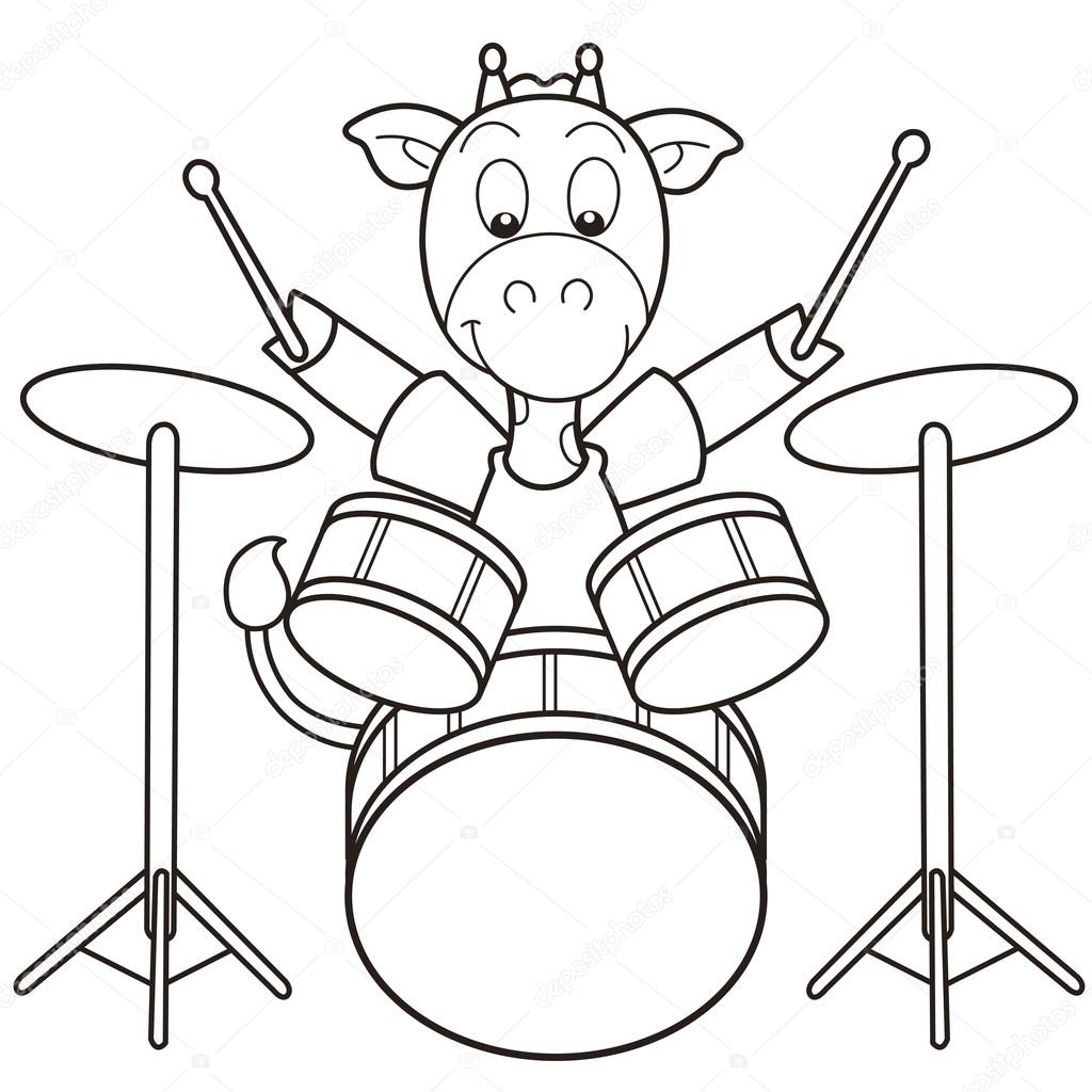 1024x1024 Cartoon Giraffe Playing Drums Stock Vector Kchungtw