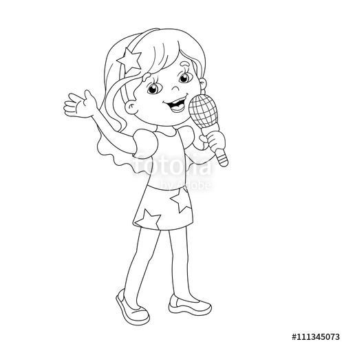 500x500 Coloring Page Outline Of Cartoon Girl Singing A Song Stock Image