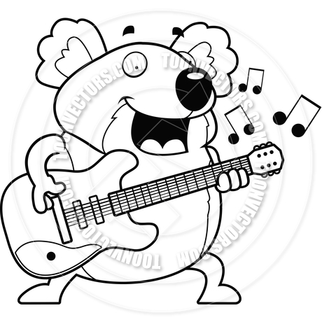 460x460 Cartoon Koala Guitar (Black And White Line Art) By Cory Thoman