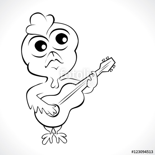 500x500 Cartoon Chicken Playing Guitar. Vector Illustration Of Funny
