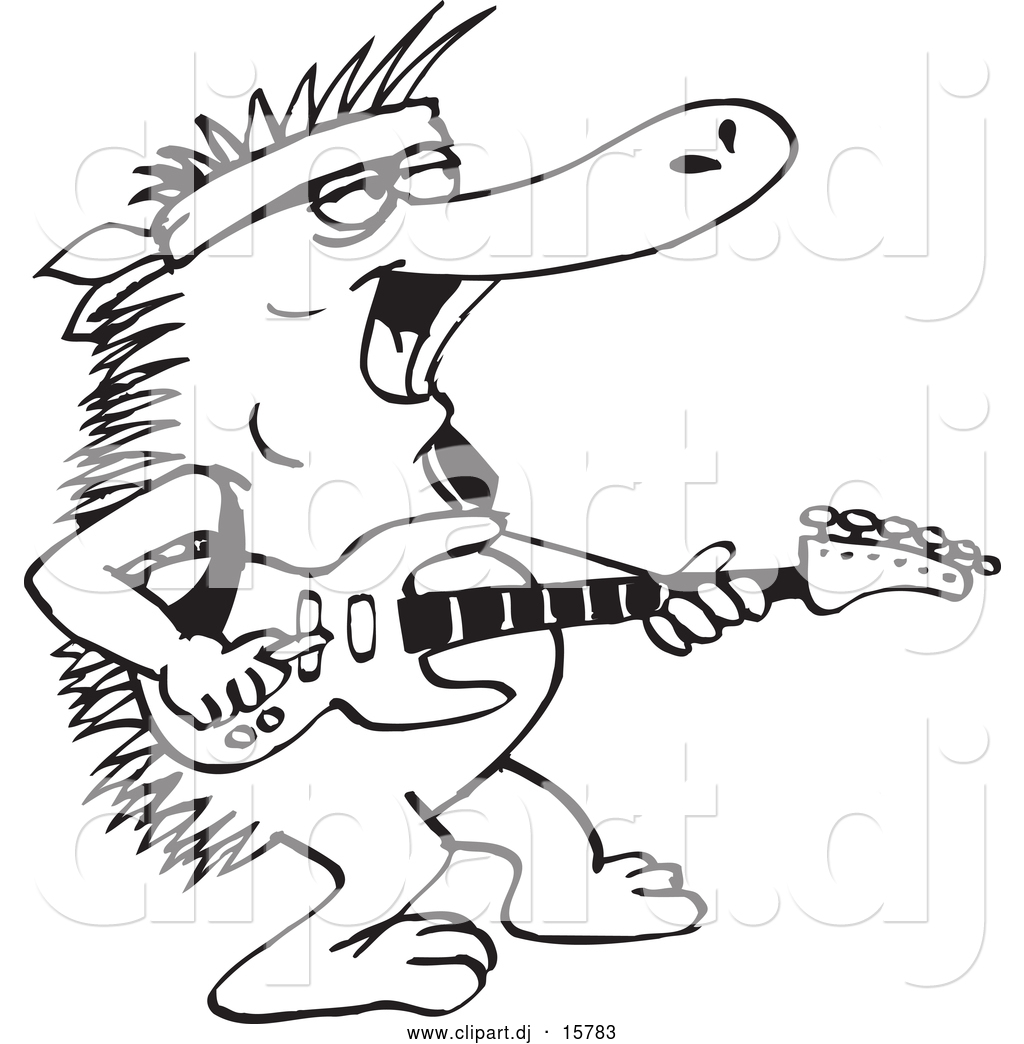 1024x1044 Vector Clipart Of A Cartoon Australian Echidna Playing Guitar