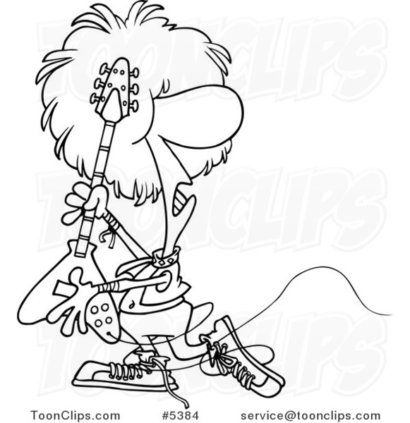 581x600 Cartoon Black And White Line Drawing Of A Rocker Playing A Guitar