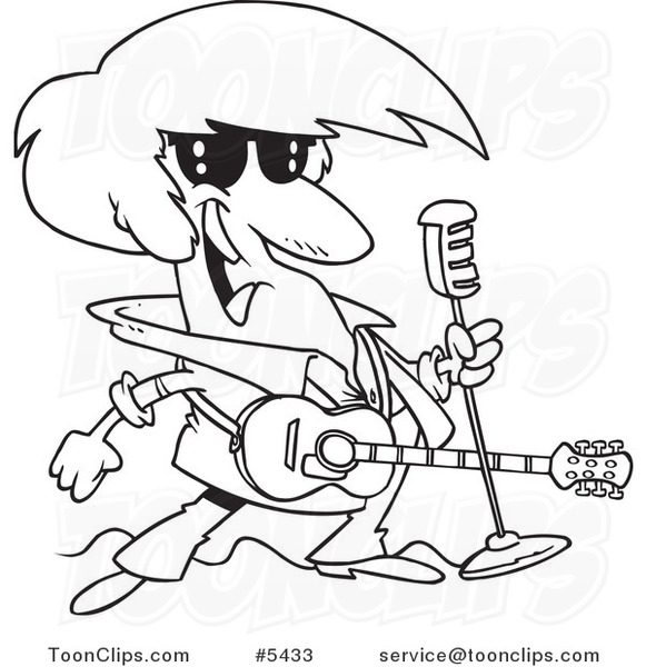 581x600 Cartoon Black And White Line Drawing Of A Rocker With A Microphone