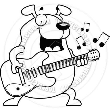 460x460 Cartoon Dog Guitar (Black And White Line Art) By Cory Thoman