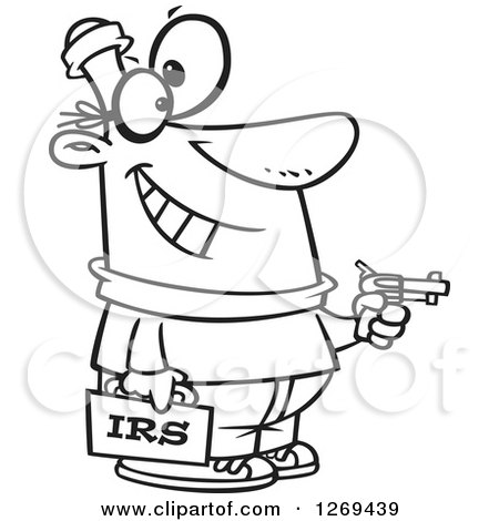 450x470 Clipart Of A Black And White Cartoon Irs Theft Man Holding A Gun