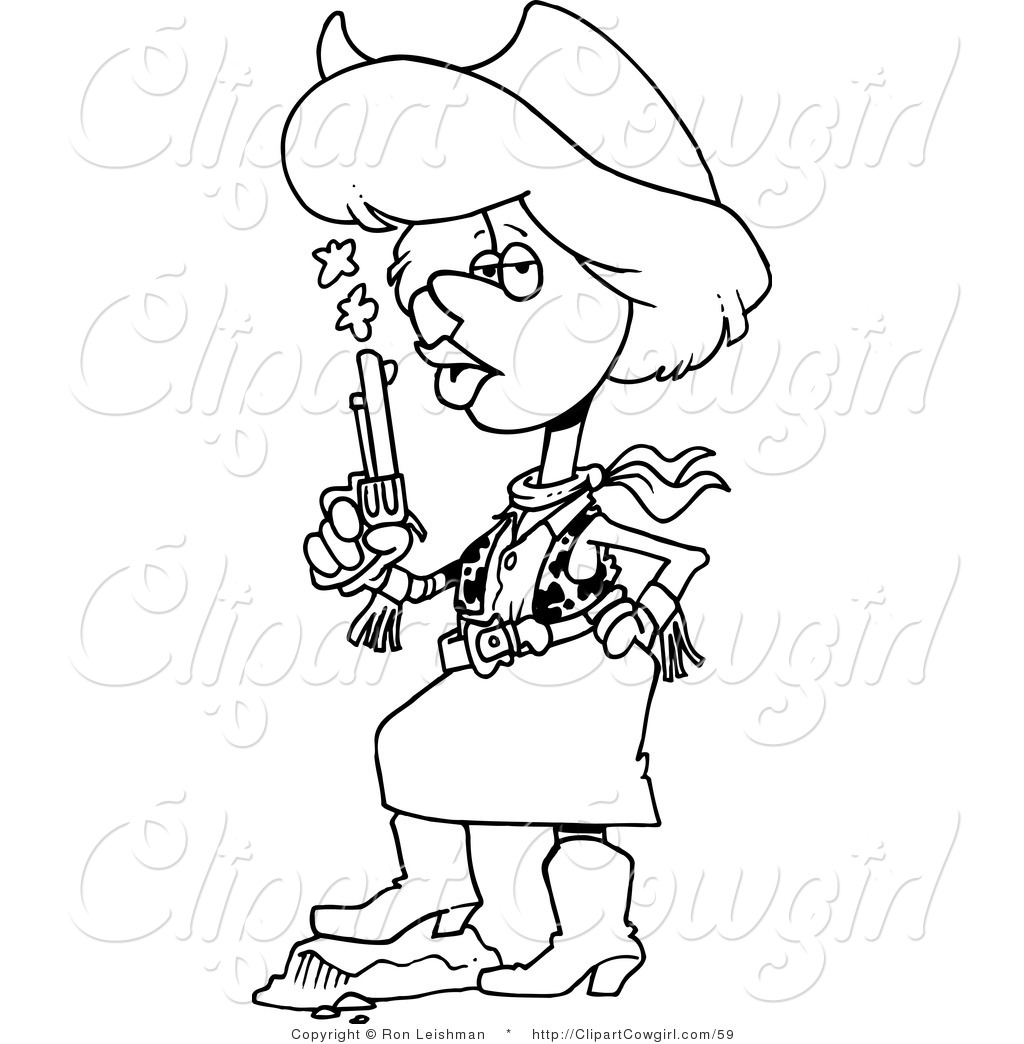 1024x1044 Clipart Of A Cartoon Black And White Coloring Page Of A Cowgirl