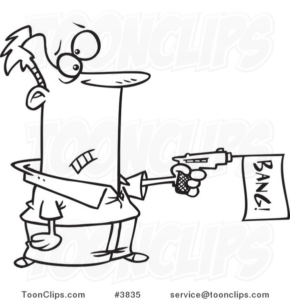 581x600 Cartoon Black And White Line Drawing Of A Guy Shooting A Bang