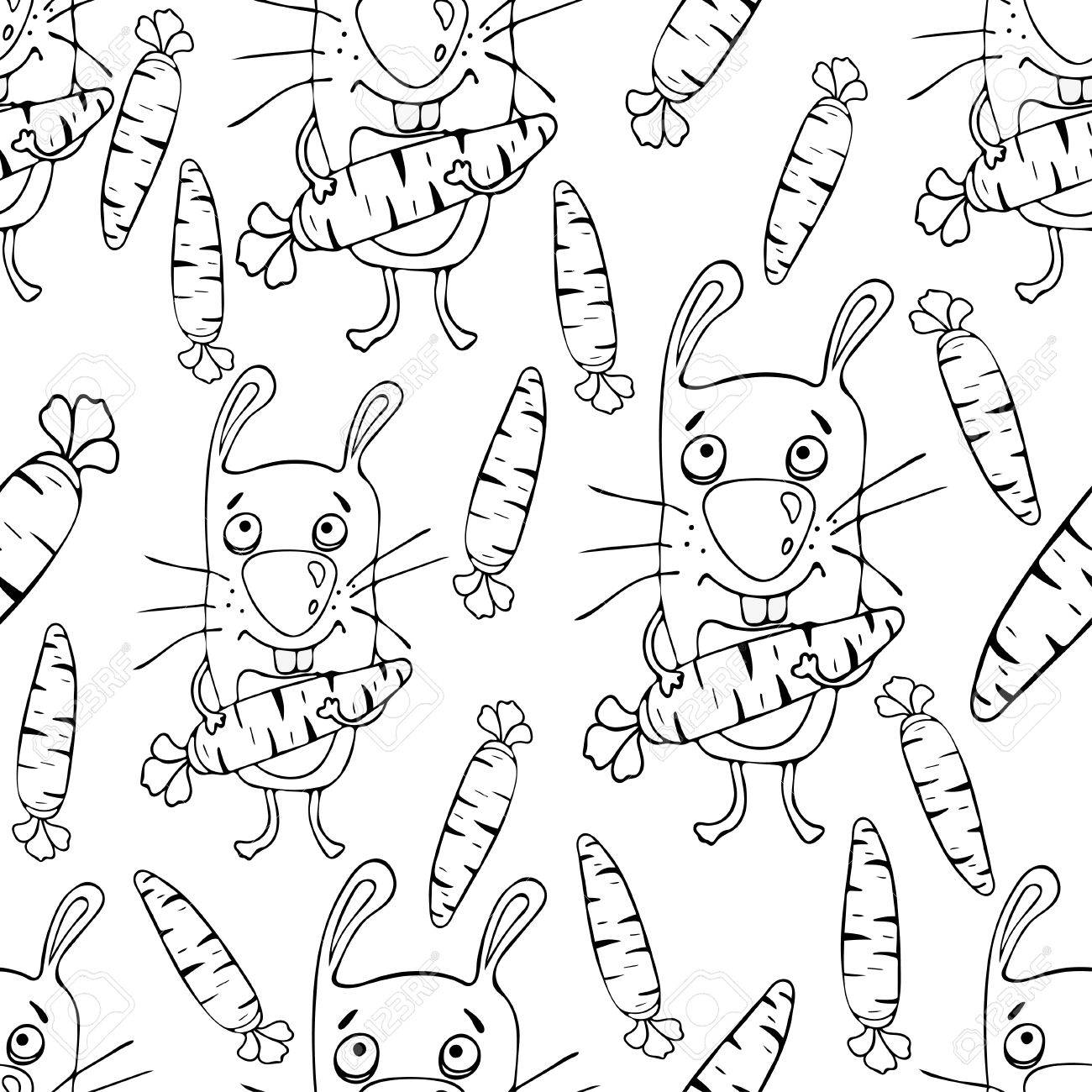 1300x1300 Coloring Bunnies Cartoon Seamless Pattern Coloring Book Sketch