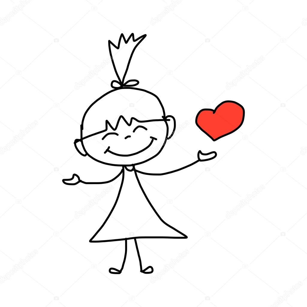 1024x1024 Cartoon Hand Drawn Happy Little Girl Stock Vector Atthameeni