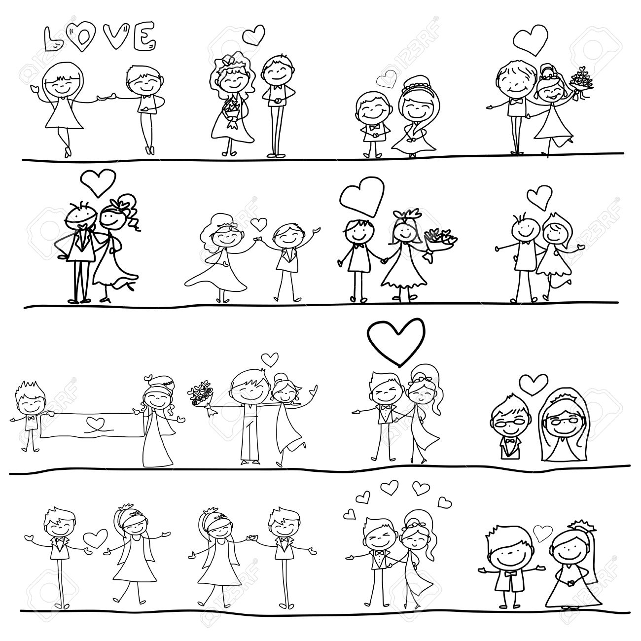 1300x1300 Hand Drawing Cartoon Happy Couple Wedding Royalty Free Cliparts