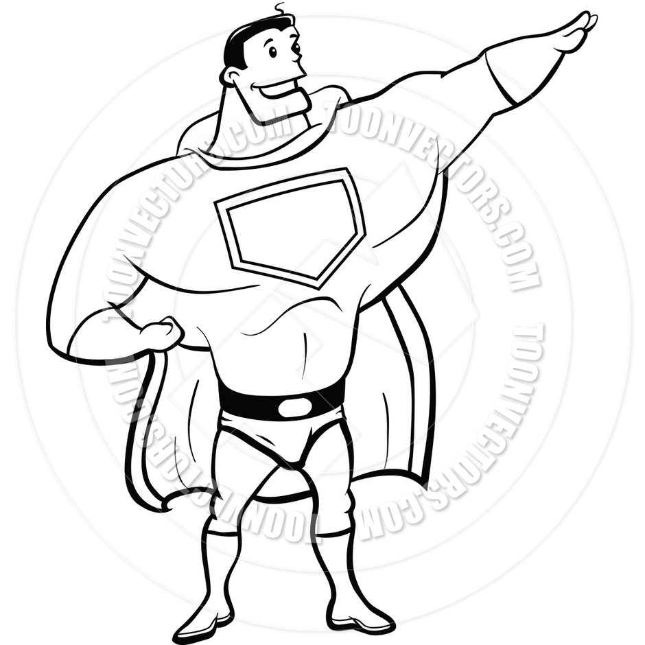 940x940 Cartoon Superhero (Black And White Line Art) By Cory Thoman Toon