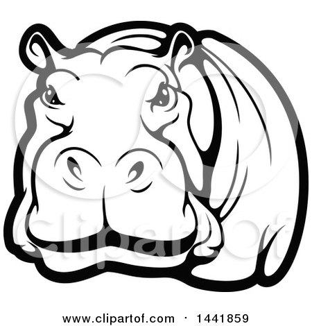 450x470 Clipart Of A Black And White Hippo