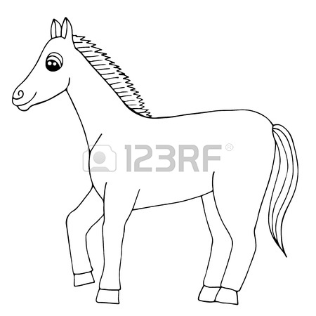 450x450 Cartoon Head Brown Horse In Blue Frame. Colorful Steed