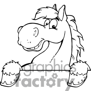 300x300 Black And White Outline Of A Cartoon Horse Mhs Graphics