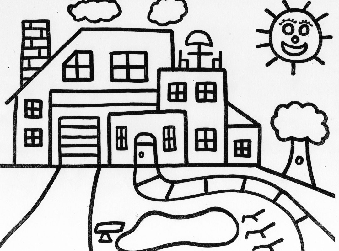 1080x800 Free House Coloring Pages Tree Drawing Printable Adult Lighthouse