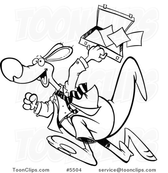 581x600 Cartoon Black And White Line Drawing Of A Business Kangaroo