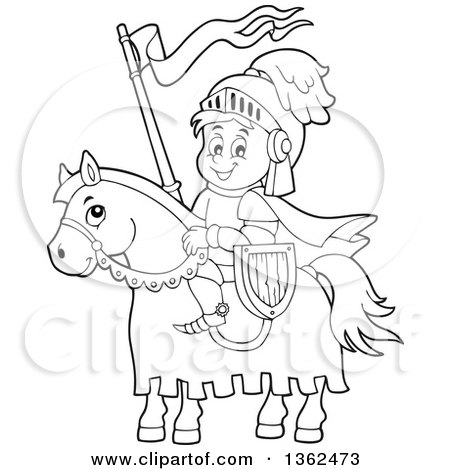 450x470 Clipart Of A Cartoon Happy Knight Boy On A Horse Near A Castle