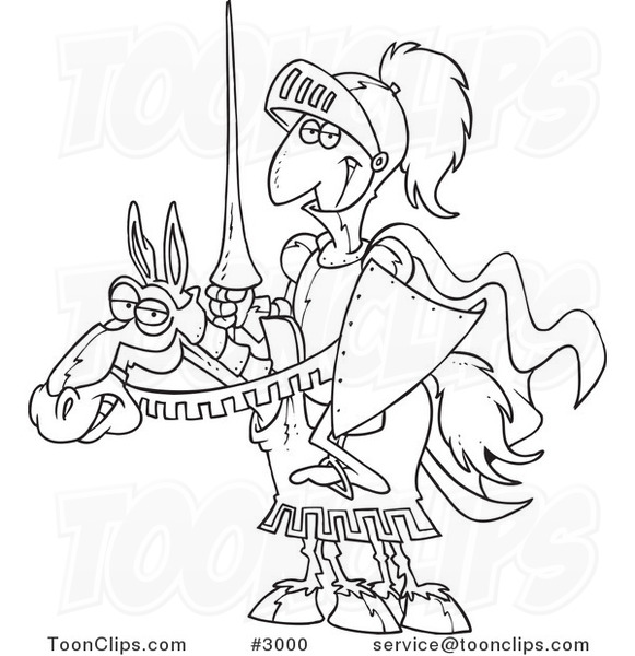 581x600 Cartoon Black And White Line Drawing Of A Jouster Knight On His