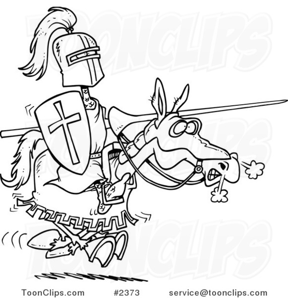 581x600 Cartoon Blacknd White Line Drawing Of Jousting Knight On